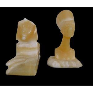 Egyptian Marble Statues Set Sphinx & Nefertiti Bust Altar Decor